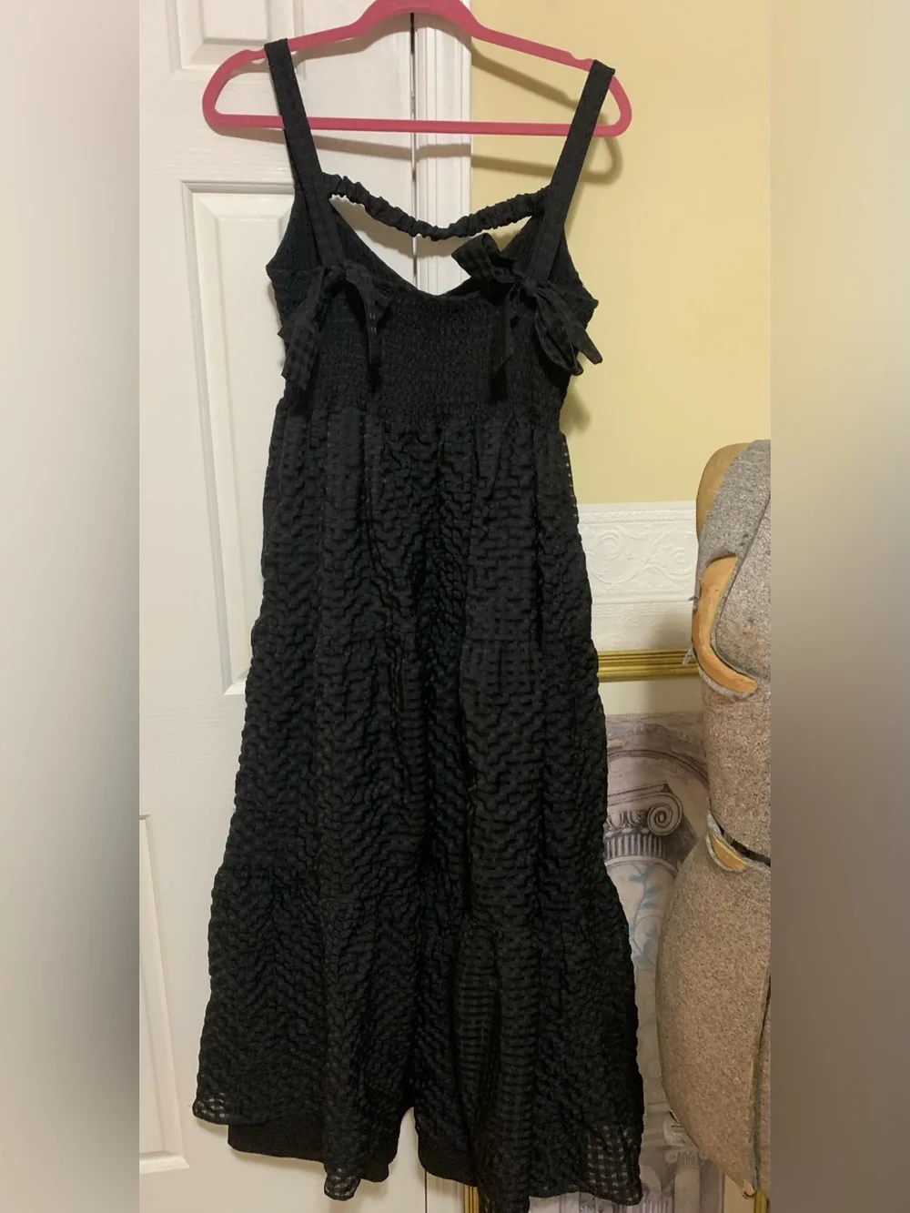 Black Midi Dress  Stretch Bodice Square Neck Bowtie Back Woman’s Size 16 NEW - Picture 3 of 13